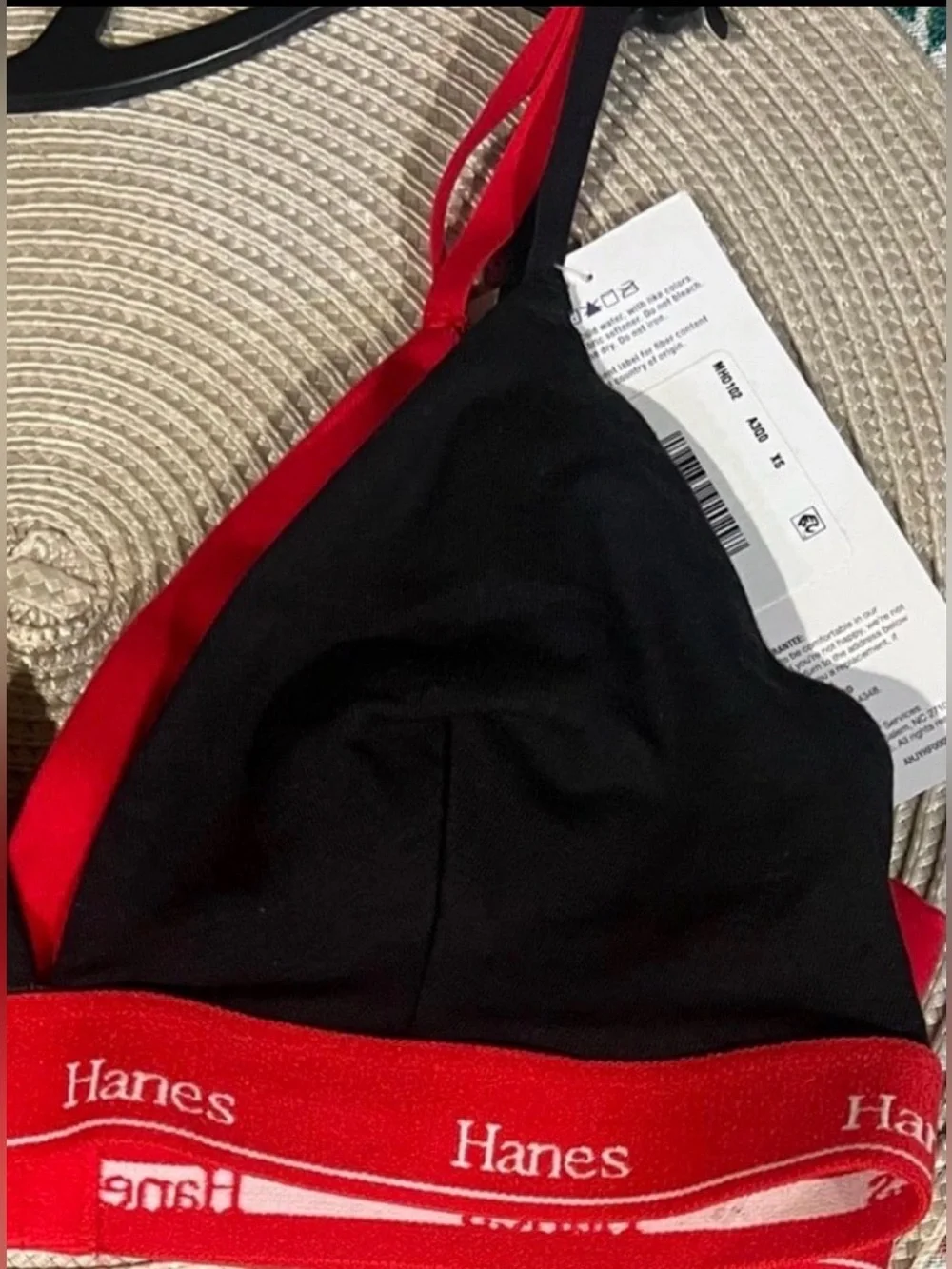 Hanes Originals 2 Pack Cotton Stretch Triangle Bralettes Red & Black XS NWT